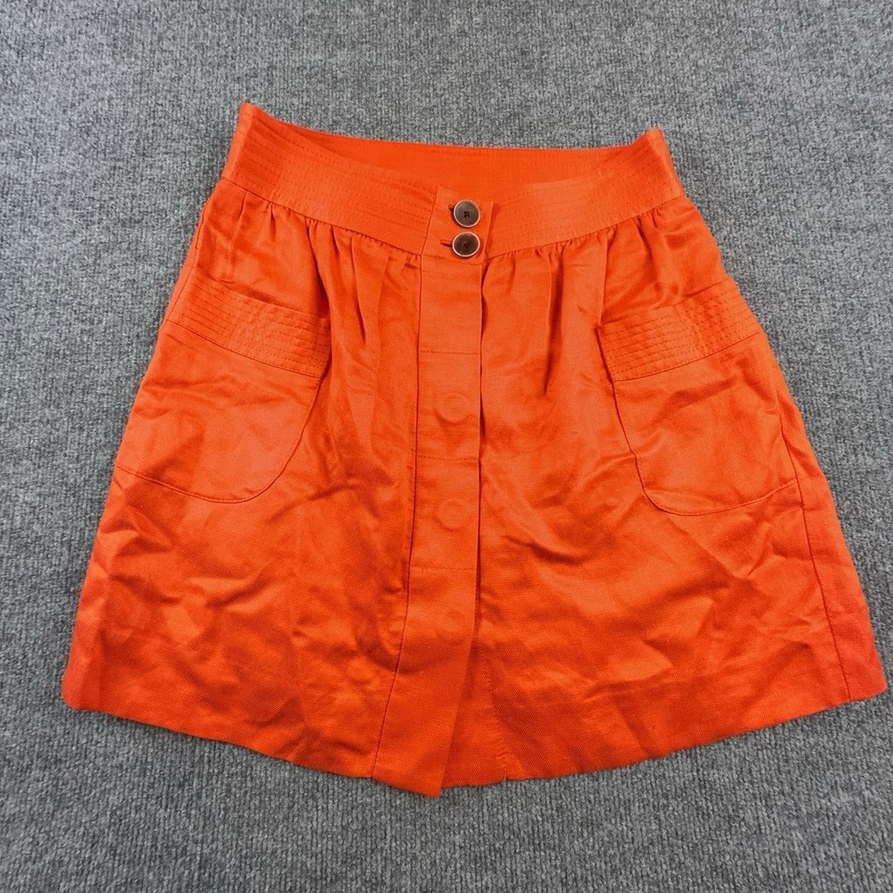 J Crew Skirt Womens 6 Orange Linen A-Line Short Button Front Pockets Lined